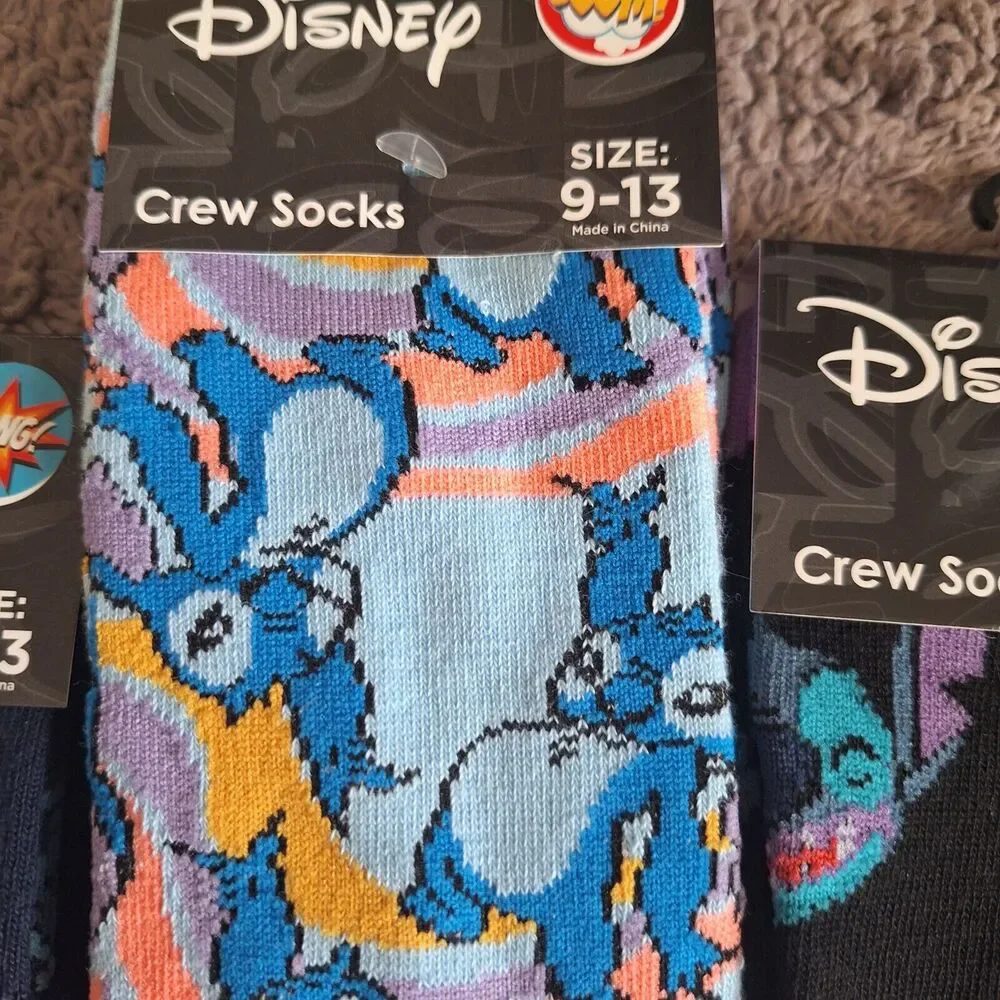 Disney LILO & STITCH Unisex Socks 3 Pair Multi Colors Stretchy‎ Size 9-13